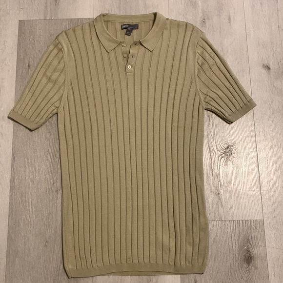 ASOS Design Men’s Muscle Fit Knit Polo Ribbed Short Sleeve‎ tan size XL fitted - Picture 2 of 9